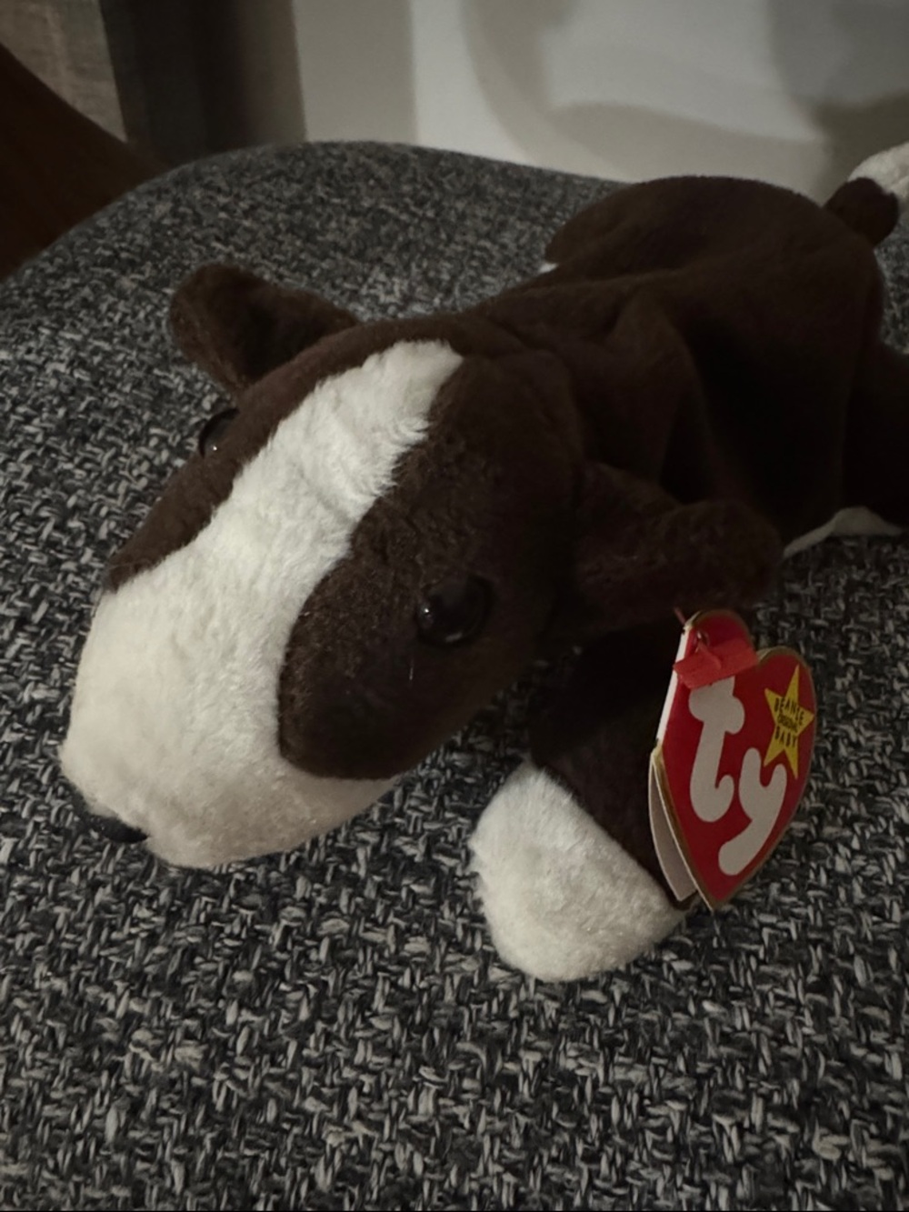 Ty (Bruno) 1997 Brown and White Plush Puppy with Original Tag
